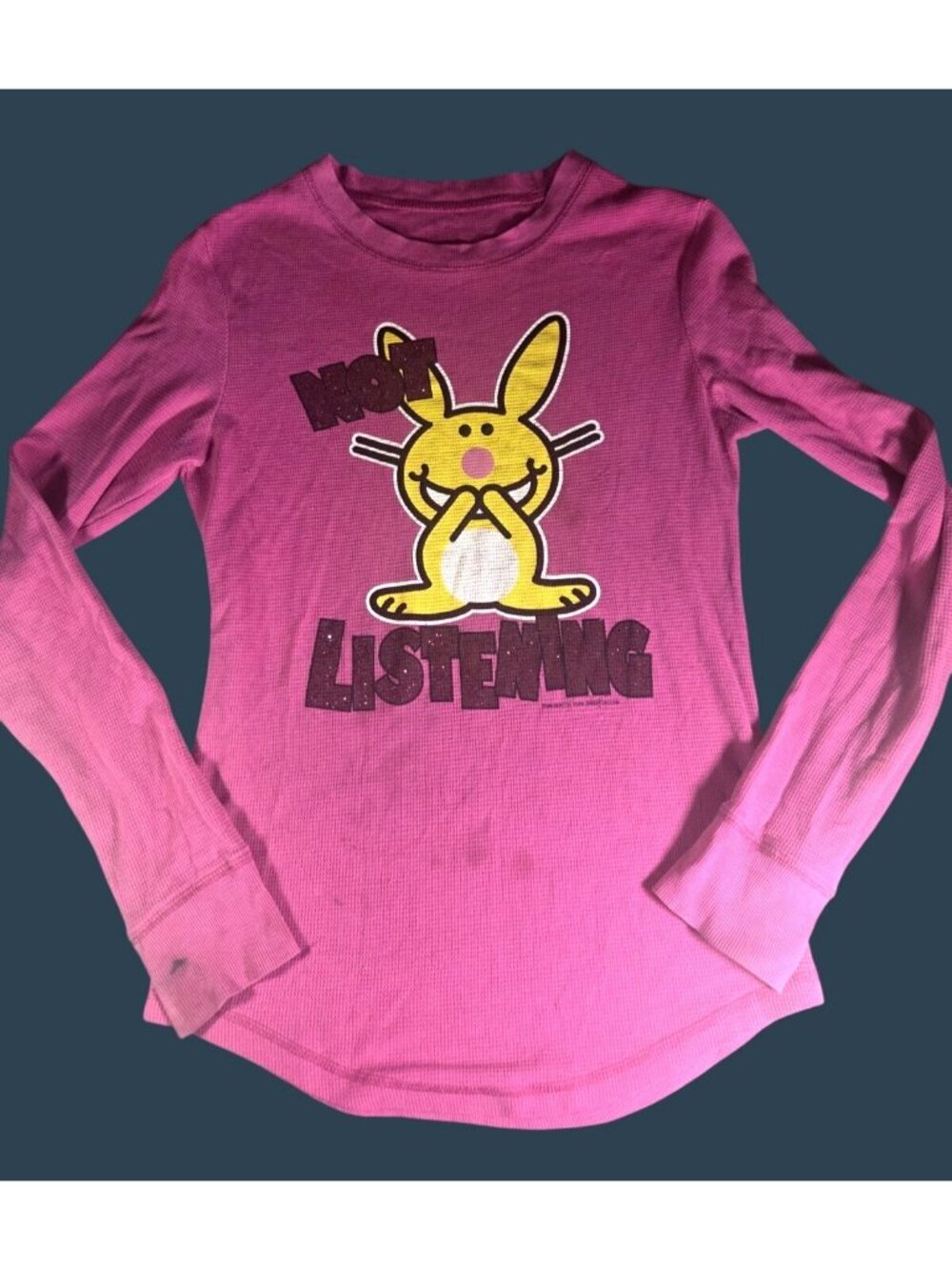 VTG Y2K Its Happy Bunny Jim Benton Not Listening Thermal Long-Sleeve Shirt Sz L